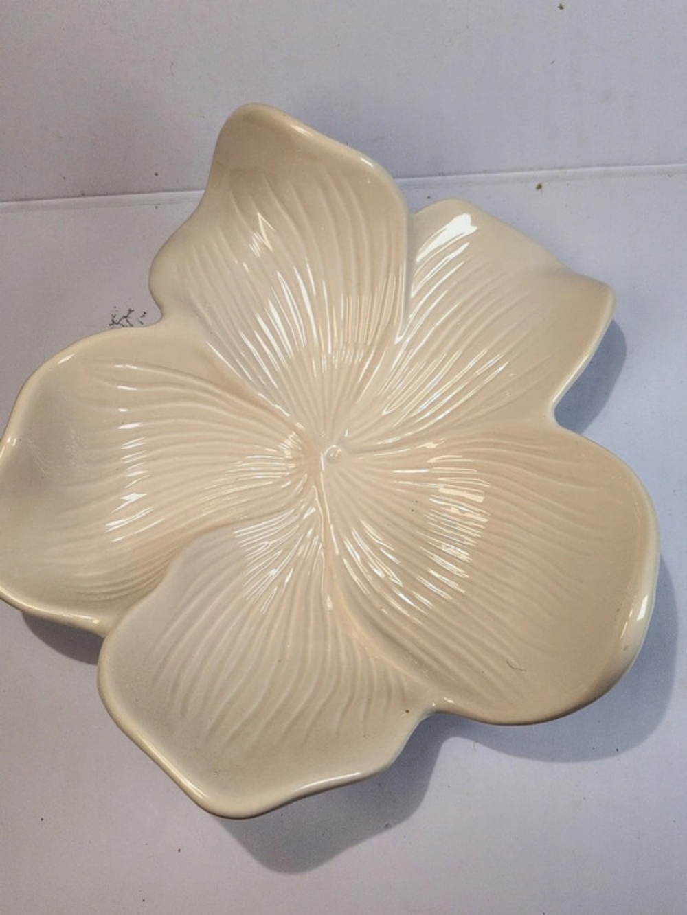 Arhaus Magnolia Flower Bowl Coastal Wall Hanging Decor Cream Ceramic Floral Dish